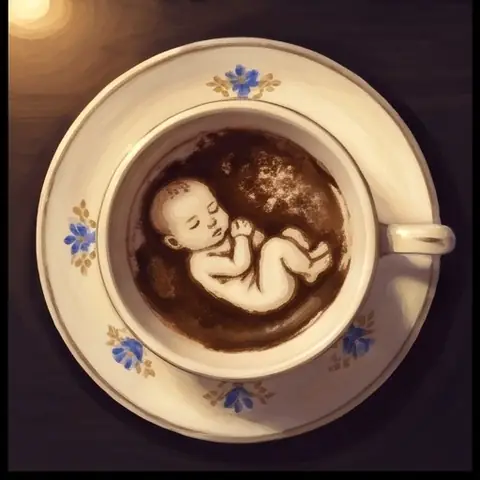 Kahve fincanında telveden oluşmuş bebek şekli
